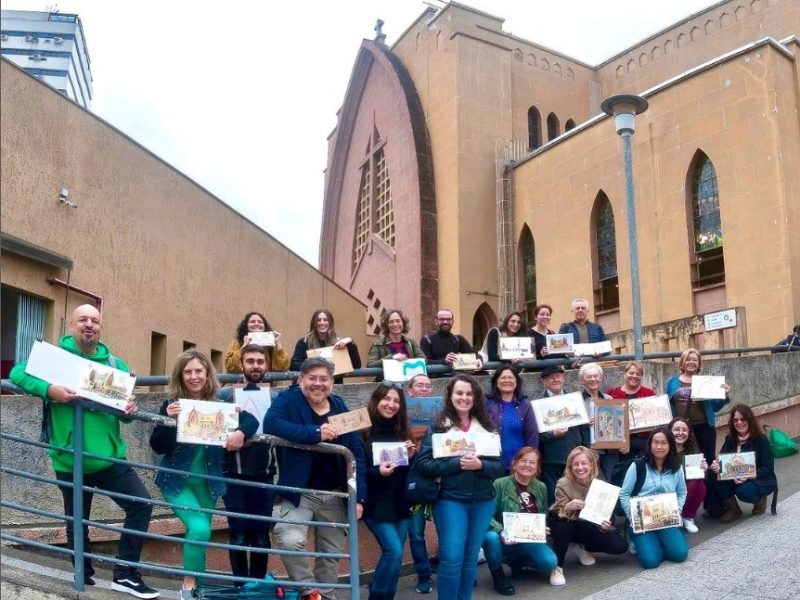 Urban Sketchers Curitiba retrata o Santuário de Nossa Senhora de Guadalupe